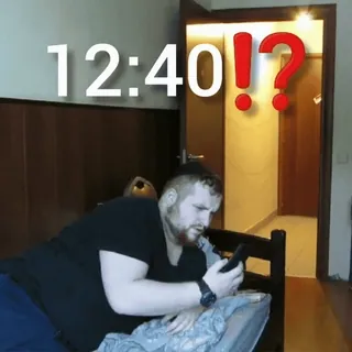 ⁉️ 4d9d886b 12:40!? เวลา, ผู้ชาย, คำถาม, ง่วง, เตียง, สาย telegram sticker