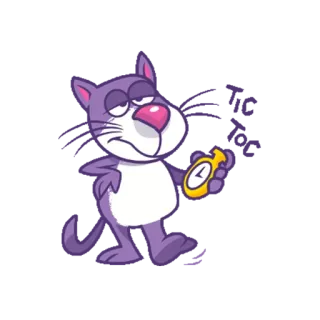 ⌚ 6445049c chat, dessin animé, temps, horloge, violet, animal telegram sticker