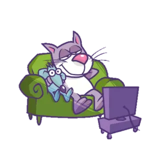 👫 dfa12bae chat, dessin animé, détente, paresseux, télé, fauteuil, repos telegram sticker