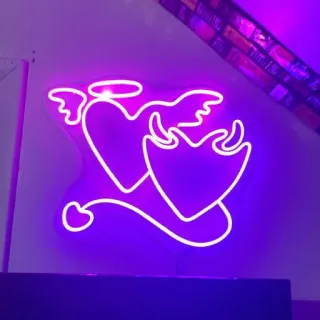 💜 8e6dc0f1 anjo, diabo, coração, néon, luz, amor, auréola, chifres telegram sticker