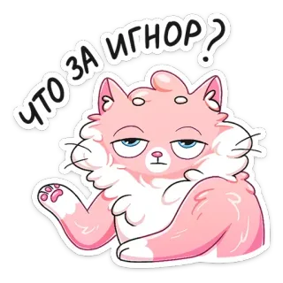 😑 884f1424 ЧТО ЗА ИГНОР? 猫, 贴纸, 忽略, 粉色, 可爱, 俄语 telegram sticker