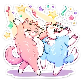 🥳 c45e925f 猫, 跳舞, 派对, 庆祝, 卡通, 星星, 彩带, 动物 telegram sticker