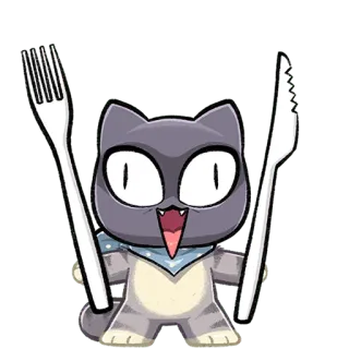 🍽 f5cfb243 Katze, Gabel, Messer, hungrig, Cartoon, Essen, Mahlzeit telegram sticker