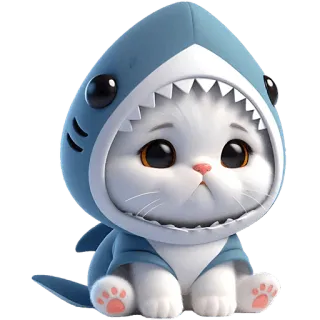 😞 32dad210 gatto, squalo, animale, carino, cartone animato, kawaii whatsapp sticker