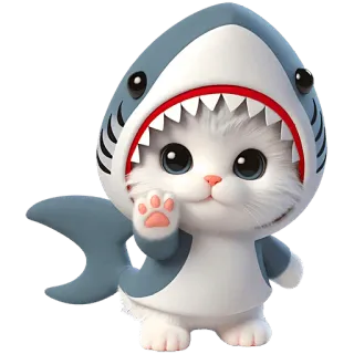 👋 4f1f8571 gatto, squalo, carino, animale, cartone animato, adesivo, divertente, kawaii whatsapp sticker