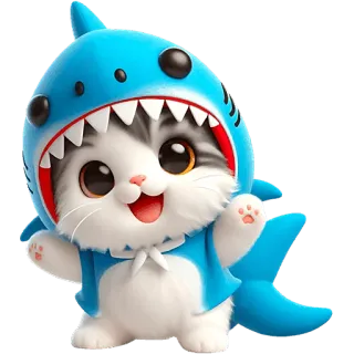 👻 a67fb10f gatto, gattino, squalo, costume, carino, animale, cartone animato whatsapp sticker