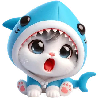 😱 bf77633b gatto, squalo, animale, carino, cartone animato, divertente, kawaii, costume whatsapp sticker