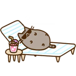 🌴 2bff4acf Pusheen 고양이, 해변, 여름, 휴식, 힐링, 푸신, 만화, 선글라스 telegram sticker