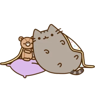 😴 34b1054d Pusheen 고양이, 푸신, 귀여운, 만화, 자는, 담요, 곰인형 telegram sticker