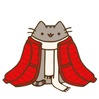 ❄ 640da89c Pusheen 고양이, 푸신, 재킷, 목도리, 겨울, 귀여운, 만화, 스티커 telegram sticker