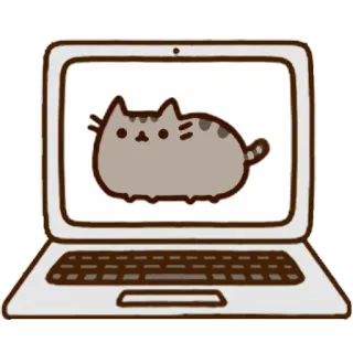💻 6a9c3385 Pusheen 고양이, 푸신, 노트북, 컴퓨터, 귀여운, 만화, 스티커 telegram sticker