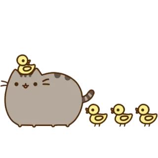 🐤 e396ddf6 Pusheen 고양이, 푸신, 만화, 오리 새끼, 귀여운, 동물, 애니메이션 telegram sticker