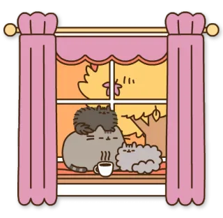 🍁 b4a5c811 Pusheen gato, janela, café, fofo, desenho animado telegram sticker
