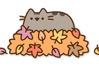 🍃 e45bbb44 Pusheen gato, folhas, outono, outono, fofo, desenho animado telegram sticker