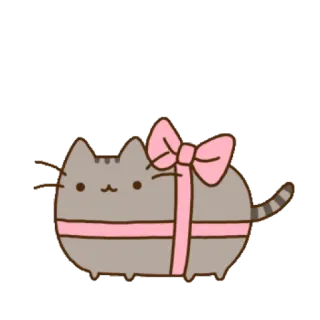 🐱 95180904 Pusheen kot, Pusheen, wstążka, prezent, słodki, naklejka telegram sticker