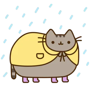 🌧 2ac85c0a Pusheen кот, дождевик, милый, дождь, мультфильм, очаровательный whatsapp sticker
