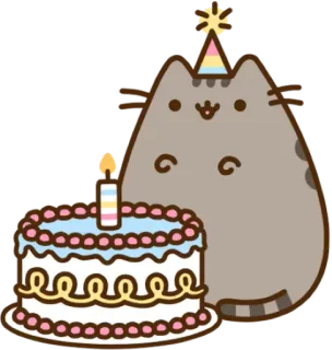 🎂 80e2b9a5 Pusheen кот, день рождения, торт, вечеринка, праздник whatsapp sticker