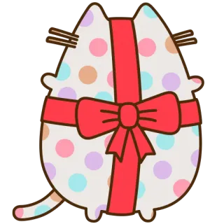 🎁 46e15af2 Pusheen cat, pusheen, gift, bow, dots telegram sticker