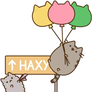 🖕 7d34e403 Pusheen Haxxy cat, balloons, sticker, cute, cartoon telegram sticker