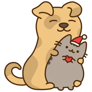 ❤️ b2da5e1b Pusheen cat, dog, hug, animals, cute, cartoon telegram sticker