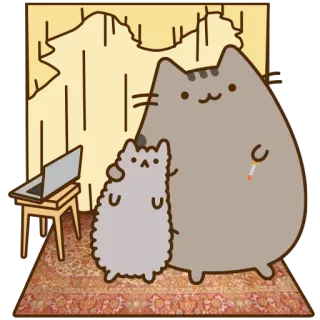 ❤ d0ff54b4 Pusheen cat, cartoon, pusheen, laptop, cute telegram sticker