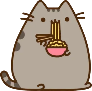 🍝 0b8488ac Pusheen แมว, ก๋วยเตี๋ยว, อาหาร, การ์ตูน, กิน whatsapp sticker