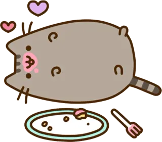 🍽 11f29e3e Pusheen แมว, พุชชีน, น่ารัก, คาวาอิ, หัวใจ, ขนม, อาหาร whatsapp sticker