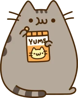🍟 185d98c1 Pusheen YUMS แมว, น่ารัก, การ์ตูน, อาหาร, ขนม whatsapp sticker