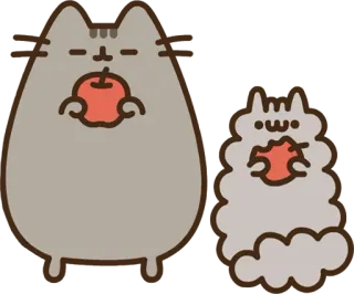 🍎 1f8ce024 Pusheen แมว, การ์ตูน, น่ารัก, แอปเปิ้ล, อาหาร whatsapp sticker