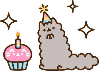 🎂 46a3d4f5 Pusheen แมว, วันเกิด, คัพเค้ก, ปาร์ตี้, น่ารัก, ฉลอง, ประกาย whatsapp sticker