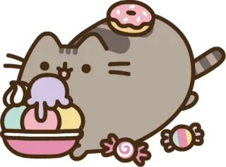 🍦 48133faf Pusheen แมว, น่ารัก, โดนัท, ไอศกรีม, ของหวาน, คาวาอิ whatsapp sticker