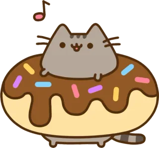 🍩 4d3be3eb Pusheen แมว, โดนัท, น่ารัก, การ์ตูน whatsapp sticker