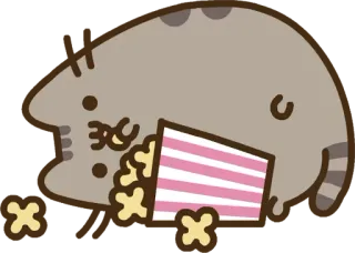🍿 4e90b816 Pusheen แมว, การ์ตูน, อาหาร, ป๊อปคอร์น whatsapp sticker