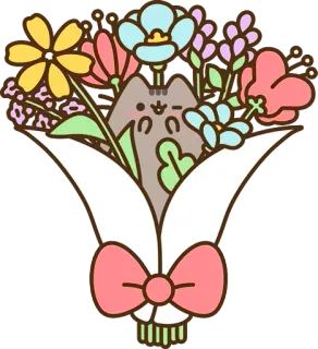 💐 551f8633 Pusheen pusheen, แมว, ดอกไม้, ช่อดอกไม้, น่ารัก, การ์ตูน whatsapp sticker
