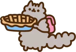 🍰 557f73d9 Pusheen แมว, พาย, อาหาร, การ์ตูน, ของหวาน, พุชชีน, น่ารัก whatsapp sticker