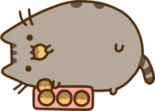 🍬 55c9f0da Pusheen แมว, พุชชีน, อาหาร, คาวาอิ, น่ารัก whatsapp sticker