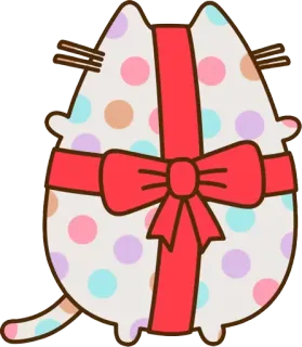 🎁 560de2df Pusheen pusheen, แมว, ของขวัญ, ริบบิ้น, น่ารัก whatsapp sticker