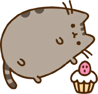 🍩 77cf68d8 Pusheen แมว, การ์ตูน, น่ารัก, พุชชีน, คัพเค้ก whatsapp sticker