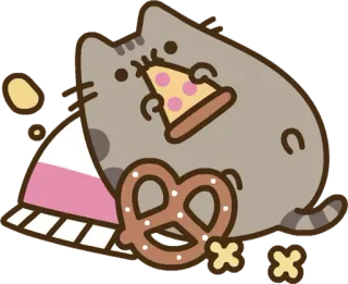🍕 aa881cdf Pusheen แมว, พิซซ่า, เพรทเซล, อาหาร, การ์ตูน whatsapp sticker
