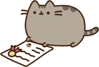 🔖 c0f6f995 Pusheen แมว, พุชชีน, น่ารัก, การ์ตูน, สติกเกอร์, กระดาษ whatsapp sticker