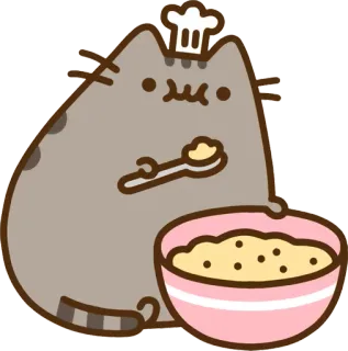 👨‍🍳 dcd26637 Pusheen แมว, pusheen, เชฟ, ทำอาหาร, อาหาร, ชาม, น่ารัก whatsapp sticker