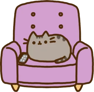 📺 f7e8f985 Pusheen แมว, การ์ตูน, โซฟา, รีโมท, น่ารัก, Pusheen whatsapp sticker