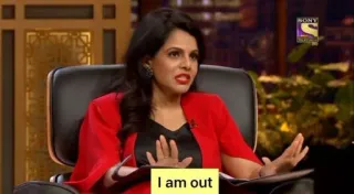 🙁 22f7d436 I am out shark tank, mulher, negócios, investimento, fora whatsapp sticker