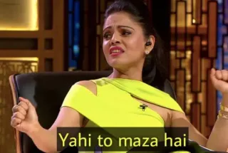 😂 c91f06f8 Yahi to maza hai indiana, mulher, expressão, engraçado, Shark Tank whatsapp sticker