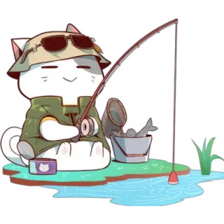 🪡 5a6bbc5a 猫, 钓鱼, 可爱, 动物, 卡哇伊, 卡通, 鱼竿, 户外 telegram sticker