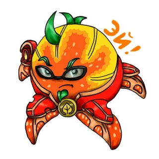 😒 de9e6fc5 ЭЙ! orange, fruit, cartoon, superhero, eyes, angry, mask telegram sticker