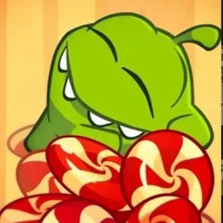 🍭 4d2a3dcf Om Nom Cut the Rope dessin animé, bonbons, monstre vert, friandises, personnage de jeu telegram sticker