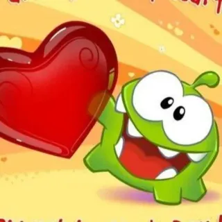😀 86961ee2 Om Nom Cut the Rope Om Nom, Cut the Rope, coeur, dessin animé, monstre vert, mignon, personnage de jeu, jeu mobile telegram sticker