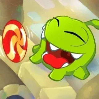 🍭 8fd08616 Om Nom Cut the Rope dessin animé, monstre vert, bonbon, sucré, Om Nom, Cut the Rope, jeu telegram sticker