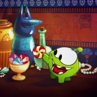 🍭 90a1c028 Om Nom Cut the Rope Om Nom, Cut the Rope, bonbon, monstre, dessin animé telegram sticker